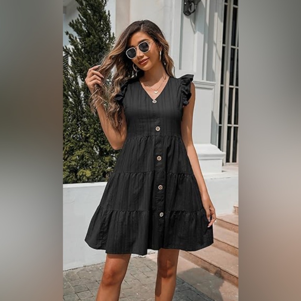 R. Vivimos Women's Black Button-Down Dress